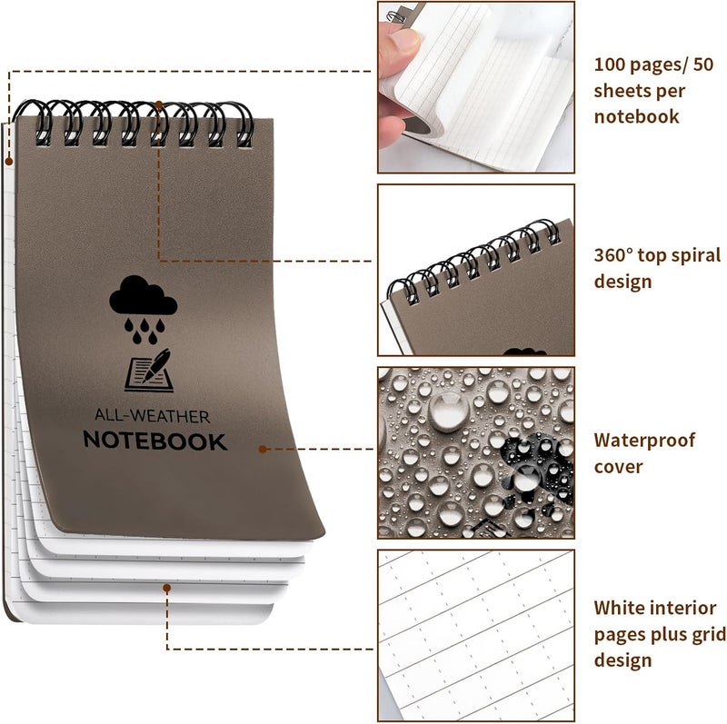 Coidea 3 Pack Waterproof Notebook, 3 x 5 Pocket Notepad, All Weather Small Pocket Notebook Paper, Mini Spiral Notepad Police Notepad 100 Lined Pages for Outdoor Office - Image 4
